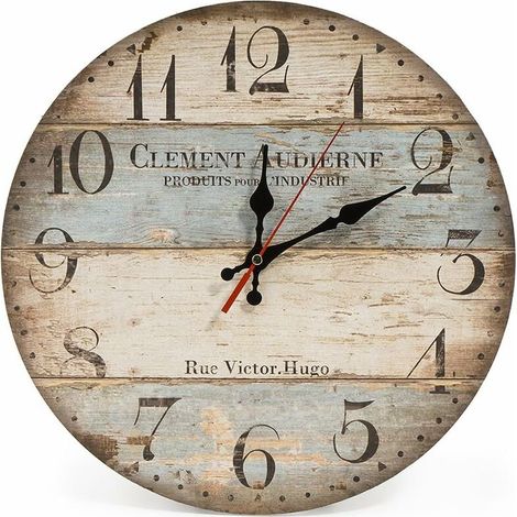 30cm Vintage Rustic Wall Clock, Silent Wooden Dial Timer Clock for Home Living Room Bedroom Office Cafe Bar Decor (1/5)