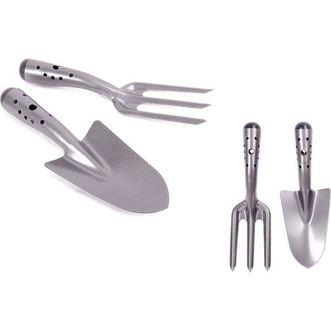Pala y tenedor de jardinería de metal (1/4)