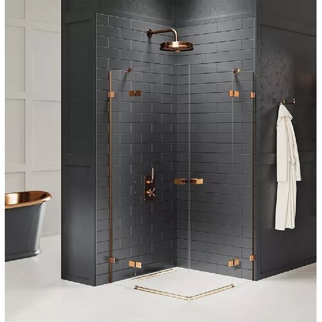Cabine de douche 80x120cm 2 portes pivotantes,TAHITI COPPER BRUSHED, cuivre brossé,acces d'angle (1/5)