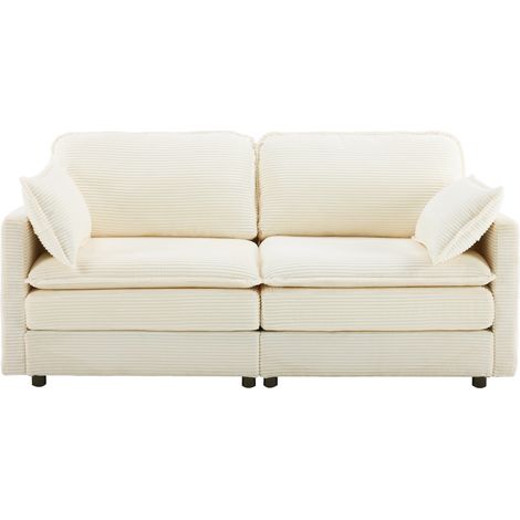 Sofá de 2 plazas minimalista moderno blanco de madera y tejido pana (1/5)