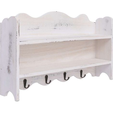 vidaXL Perchero de pared de madera blanco 50x10x30 cm (1/5)