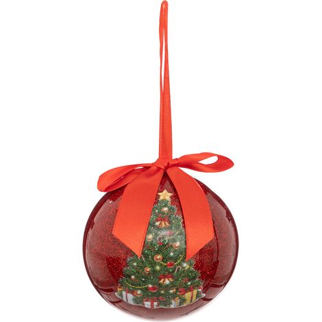 Déco Sapin Boule de Noël D 10 cm Rouge et Sapin vert - Feeric Christmas