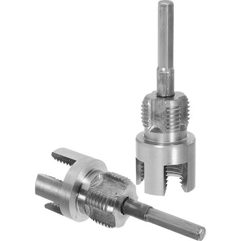 Kit de filetage de tuyaux à double fonction (2 pièces) - Coupe-filet interne et externe intégré - Kit de filetage pour tuyaux PVC et plastique, compatible avec perceuse électrique H (1/5)