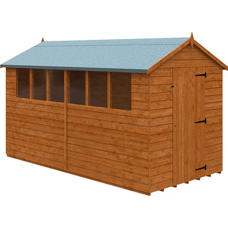 12 x 6 Feet Budget Apex 9mm Shed - Solid Wood/Softwood/Pine - L355 x W175 x H217.9 cm - Burnt Orange