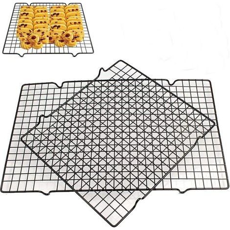 Grille de Refroidissement Patisserie INOX, Grille Rectangulaire à Gateaux, Anti-adhésif Rack/Volette de Refroidissement et Cuisson au Four pour Biscuit Cookie Pie Pain, 2 Pièces, Noir (1/5)