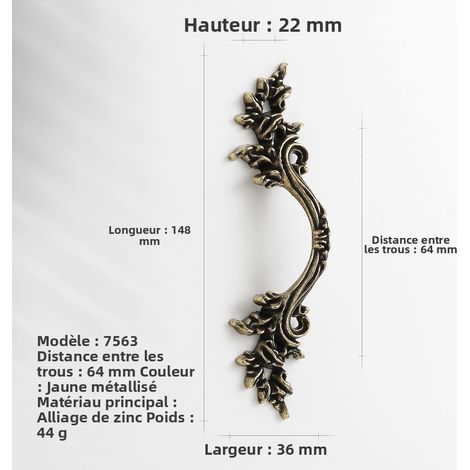 Retro europäischer Schranktürgriff, Zinklegierung mit goldenem und antiksilbernem Hängeringe, gravierte Muster, Möbelbeschläge für Schubladen, Lochabstand 64 mm - 10er Pack-lsw