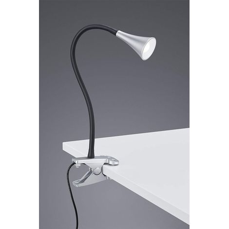 LED Klemmleuchte VIPER 1 flammig Kunststoff Schwanenhalslampe in Silber/Schwarz (1/4)
