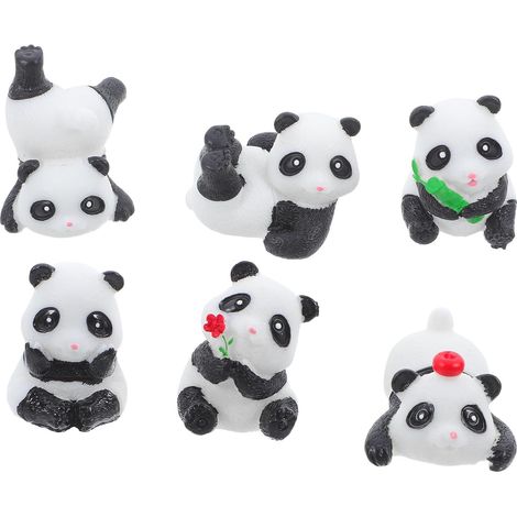 6 Stück Niedliche Panda Figuren aus langlebigem Kunstharz