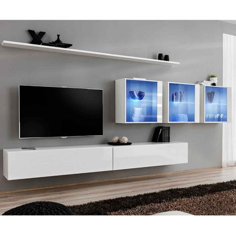 Meuble TV Mural Design "Switch XVII" 340cm Blanc (1/4)