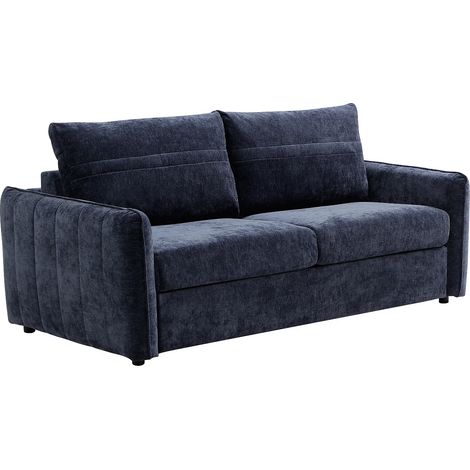 Divano letto 3 posti express in tessuto testurizzato blu Letto 145 cm - MALOGU (1/5)