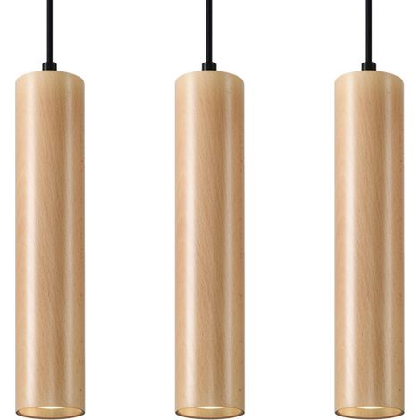 Lampe à suspension Lorento 3 GU10, bois naturel, lumilo 06.351.38 (1/5)