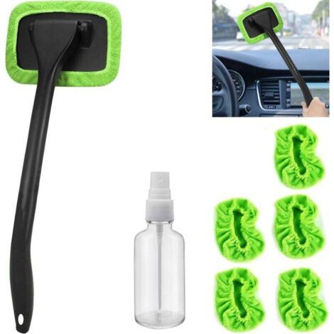 BUNTHAUS PA Outil de nettoyage de pare-brise de voiture, lave-glace, livré avec 5 tampons en microfibre lavables et réutilisables et une poignée amovible, convient aux essuie-glaces de voiture (vert). (1/4)
