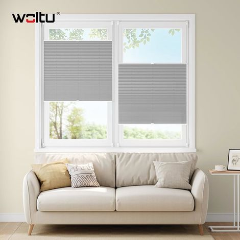 WOLTU Plissee ohne Bohren Klemmfix Faltrollo Jalousie, Plisseerollo Crushed Optik Sichtschutz und Sonnenschutz Easyfix lichtdurchlässig Rollo für Fenster und Tür, Grau 75x100cm (BxH)