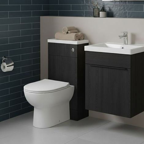 Hudson Reed Fusion Compact WC Unit with Polymarble Worktop 500mm Wide - Charcoal Black Woodgrain (1/4)