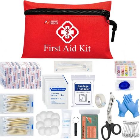 Trousse de premiers secours de 110 pièces – Trousse de premiers secours compacte avec étui de transport – Idéale pour les voyages, le camping, la randonnée, la voiture, la maison et le bureau (1/5)