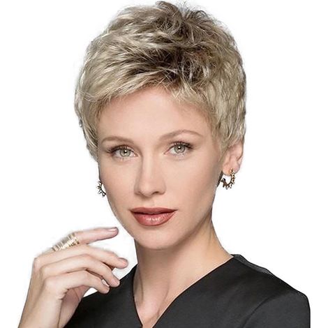 Perruque blonde mixte cheveux courts décoiffés, coiffure décontractée, look naturel, idéale pour usage quotidien et soirées, taille standard, 1 pièce