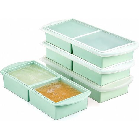 Moules en Silicone pour Congeler La Soupe avec Couvercles 2 Compartiments, Empilables, Pour Soupes, Sauces, Bouillons Et Restes, Faciles À Nettoyer (1/5)