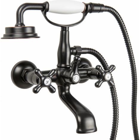 PaulGurkes Robinet de baignoire rétro noir avec douchette antique