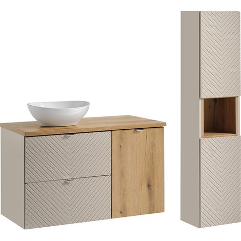 Waschtisch und Hängesäule 100cm Manoa mit 2 Schubladen, Kaschmir