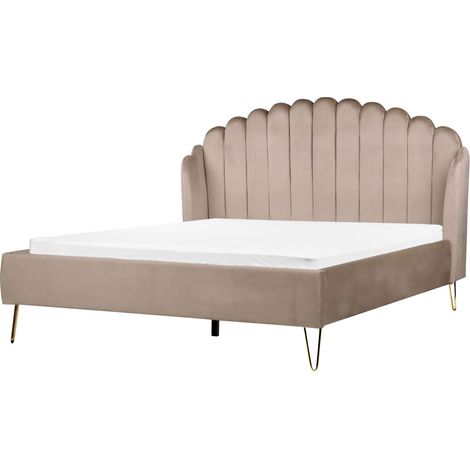 Letto matrimoniale in velluto tortora con testiera e gambe in metallo 160 x 200 cm Ambillou (1/5)