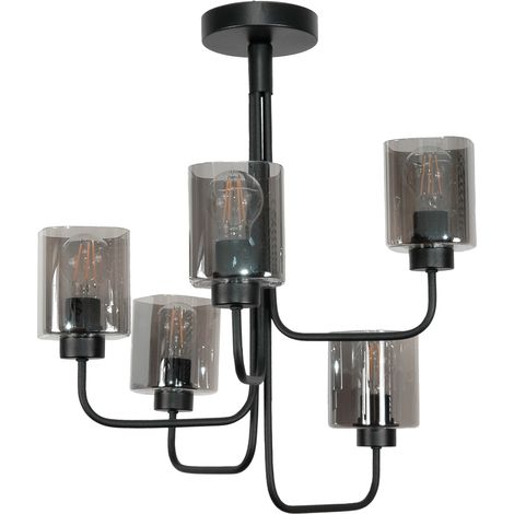 Lampada da soffitto, nera classica, paralumi in vetro grafite, 15-410 Jastar
