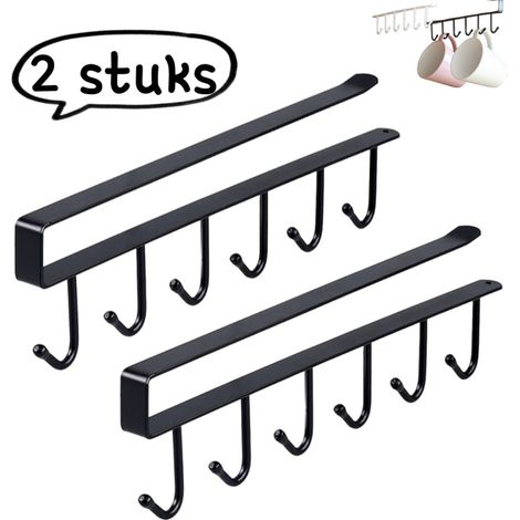 Crochets en deux parties - Crochets de cuisine sans clous qui ne laissent aucune trace, Étagère de rangement multi-rangées pour placard - Crochets à six rangées, Organisateur de penderie avec 6 croche (1/5)