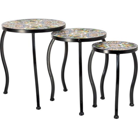 Soporte set 3 pzas de mosaico y forja verde 33x33x37h-28x28x33h-23x23x