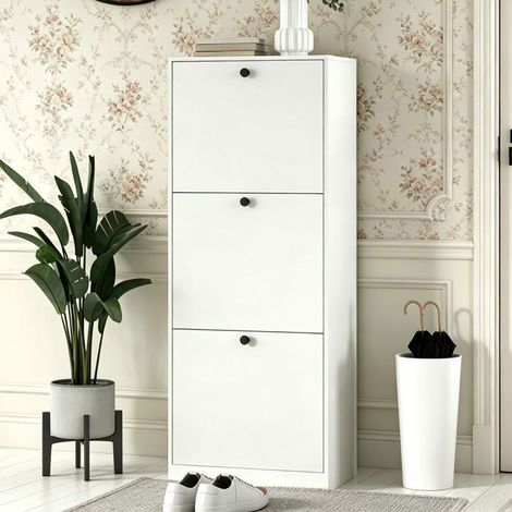 Meuble à chaussures - 3 abattants - 12 paires - Profondeur 26 cm - Scandinave moderne (1/5)