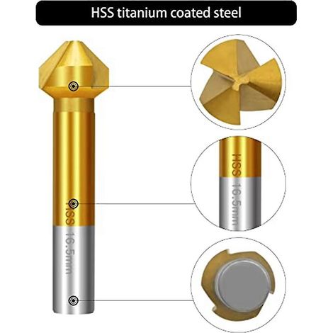 6pcs 90 Countersink Set Hss Countersink Set, Titanium 6.3-20.5 Mm Countersink Drill With 1 Automat (1/5)
