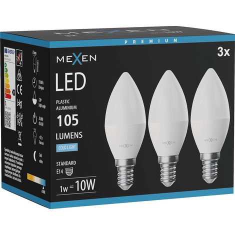 Mexen Nova 3x Ampoule LED E14, C37, 1W, Froid - 6500K, 105 lm - L102-E14-0165-01x03 (1/3)