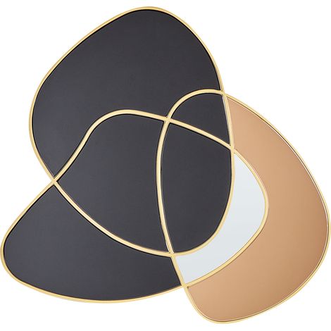 Espejo de Pared Forma Irregular Estilo Art Deco Retro Marco Dorado Cristal de Color Negro Tailly