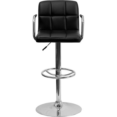 Meuble Contemporain Noir Vinyle matelassé Hauteur réglable de Bar avec accoudoirs et Base chromée, Plastique Chrome, Noir, Lot de 2 (1/5)