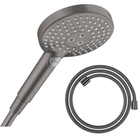 HANSGROHE Raindance Select S EcoSmart 120 rociador 3 chorros negro cromo cepillado + HANSGROHE Designflex flexo de ducha 200 cm negro cromo cepillado
