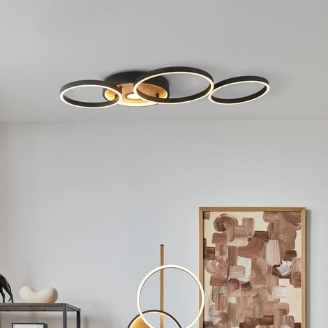 [NEUWERTIG] B-Ware Searchlight Led Deckenleuchte Leuchte Lampe Holzoptik Schwarz Silikon Stahl 89cm