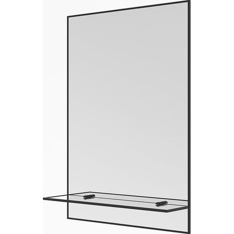 Spiegel Badspiegel mit Ablage Badezimmerspiegel mit Regal 50 x 70 cm Schwarz Aluminiumrahmen Wandspiegel Ohne LED Beleuchtung Rechteckig Hängespiegel Dekospiegel (1/5)