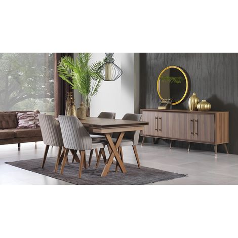Comedor completo TOPRAK con 4 sillas, nogal