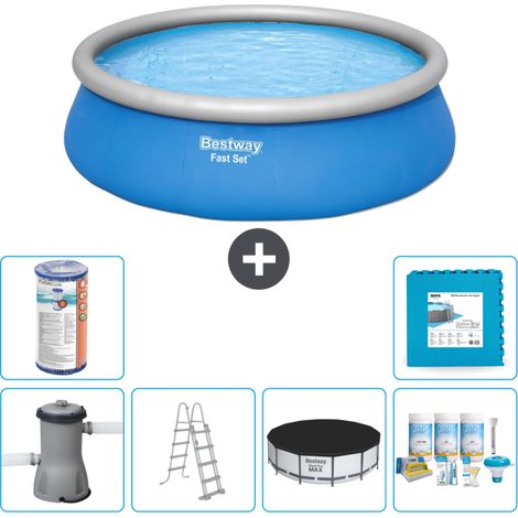 Piscine gonflable ronde Bestway à réglage rapide - 457 x 122 cm - Bleue - Comprend des Accessoires CB22 (1/5)