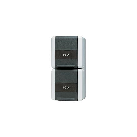 Jung Double prise SCHUKO®, câblée, 16 A 250 V , avec champ d'inscription, vertical, IP 44, WG 800, anthracite 822 NAW