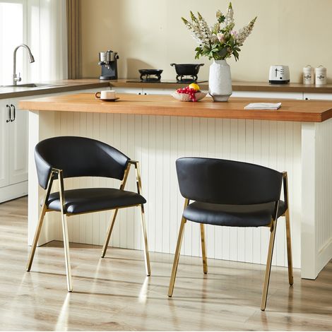 Set di 2 sedie da pranzo in PU nero, struttura in metallo dorato DESVIAE (1/5)