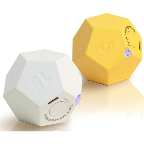 Minuteur Rotatif Pomodoro - Minuteur de productivité Rechargeable (Jaune & Blanc) (1/5)