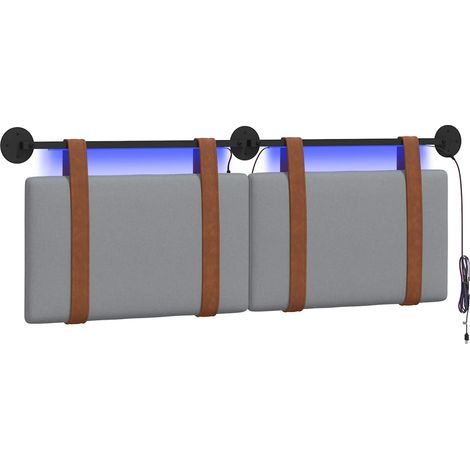 Hanging Headboard with LED Light Light Grey Antique PU vidaXL