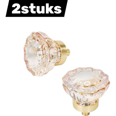 Lot de 2 boutons de tiroir en cristal à un trou poignées élégantes adaptées pour buffets armoires cuisines et salles de bains couleur champagne (1/5)
