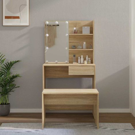 vidaXL Set de tocador con LED madera contrachapada roble Sonoma (1/5)