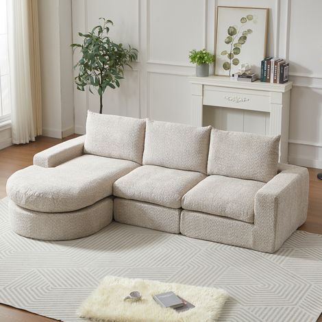 Divano modulare con chaise longue in chenille OKMYHOME (1/5)
