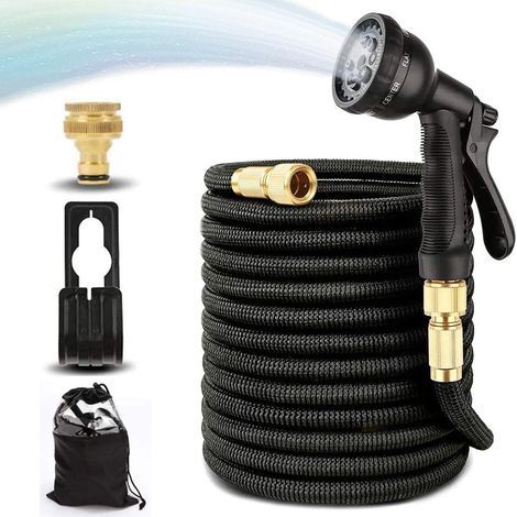 30M Flexible Garden Hose Expandable Garden Hose with 8 Functions Spray Water Hose for Garden Irrigation and Cleaning Black (1/5)