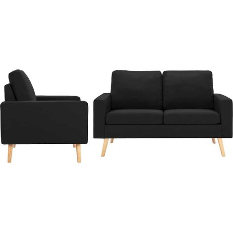 Ensemble canapé 2 pièces avec fauteuil et canapé 2 places en tissu noir - PANGIVO (1/5)
