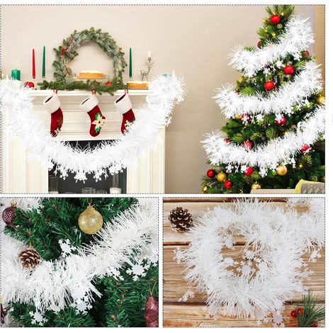 Set di 6 ghirlande natalizie bianche, lunghe 2 m - Fiocchi di neve - Ghirlanda per albero di Natale - Decorazione da appendere a parete, porta, finestra, camino, ringhiera delle scale (1/5)