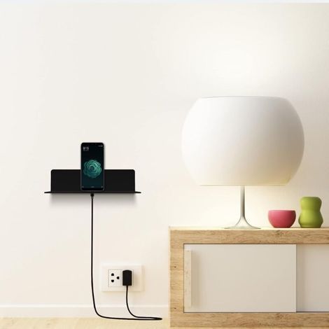2PCS Étagère Murale Flottante en Acrylique, 23 9.5cm, Etagere Adhésive sans Percer avec 4 Clips Câble, Petite Étagère pour Bureau, Salle de Bain, Cuisine, Chambre à Coucher, Noir (1/3)
