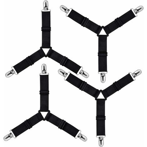Triangle Tendeur Drap Housse Réglable, Fixation Sangle de Maintien pour Literie, Drap Lit, Housse Repassage, Matelas, Canapé (Noir, Lot de 4) (1/5)
