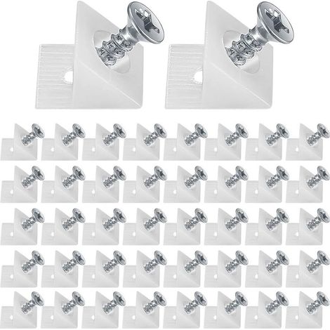 120 Pièces Cales en Plastique pour Meuble Tiroir, Renfort Tiroir Connecteur Arrière Stabilisateurs, Fond de Tiroir Connecteur avec Vis, pour Réparer Affaissement Étagère Meuble, Blanc (1/5)